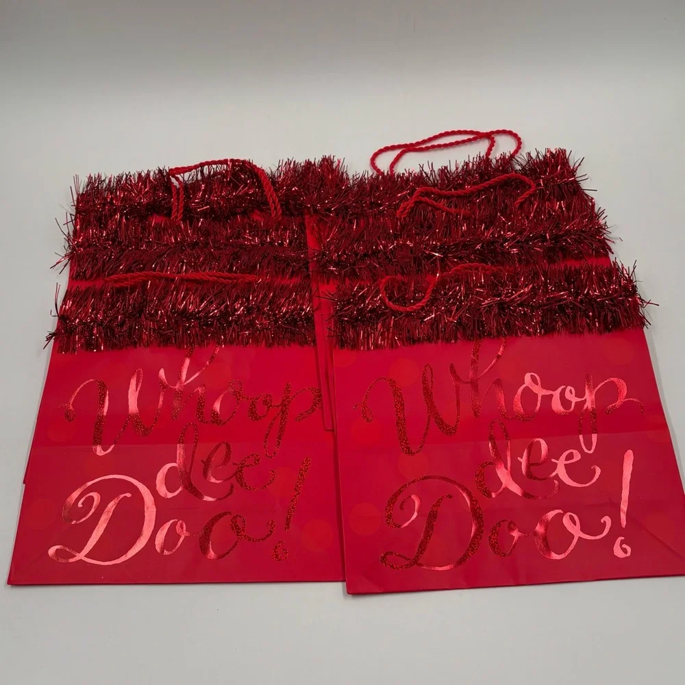 Set of 6 Hallmark Expressions Red Glitter Gift Bags - Whoop dee Doo!